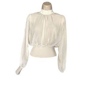 SOHO TOP Double Split Sleeves Polka Dot Blouse High Neck open back